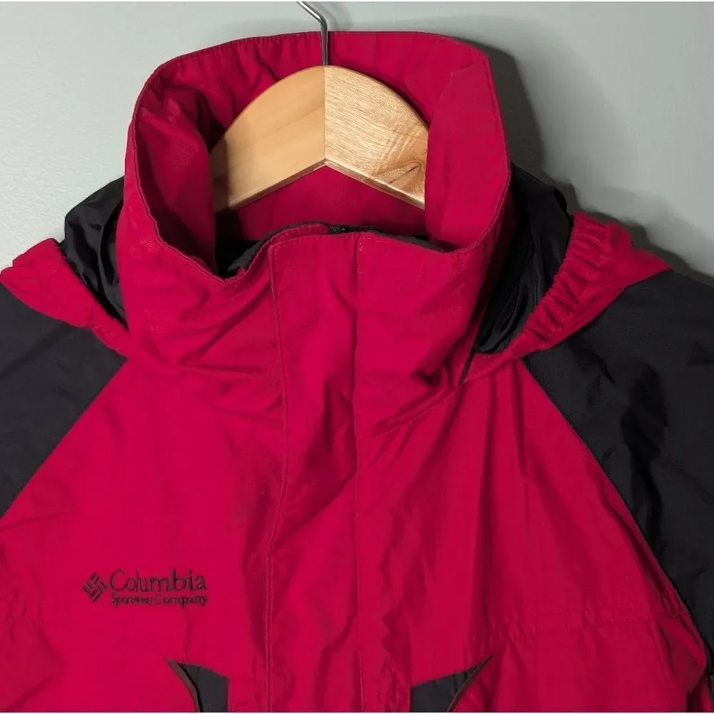 Columbia Sportswear Youth Red Black Waterproof Hoodie Shell Windbreaker Sz 14